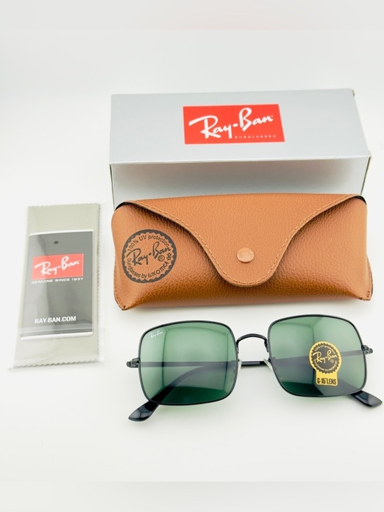 Ray-Ban Women’s Square Sunglasses RB1971 Polished Black Metal Frame Green Lenses main image 6